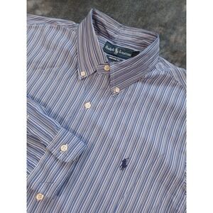 Vtg Polo Ralph Lauren Shirt Mens Large Multicolor Vertical Pin Stripe Button Up